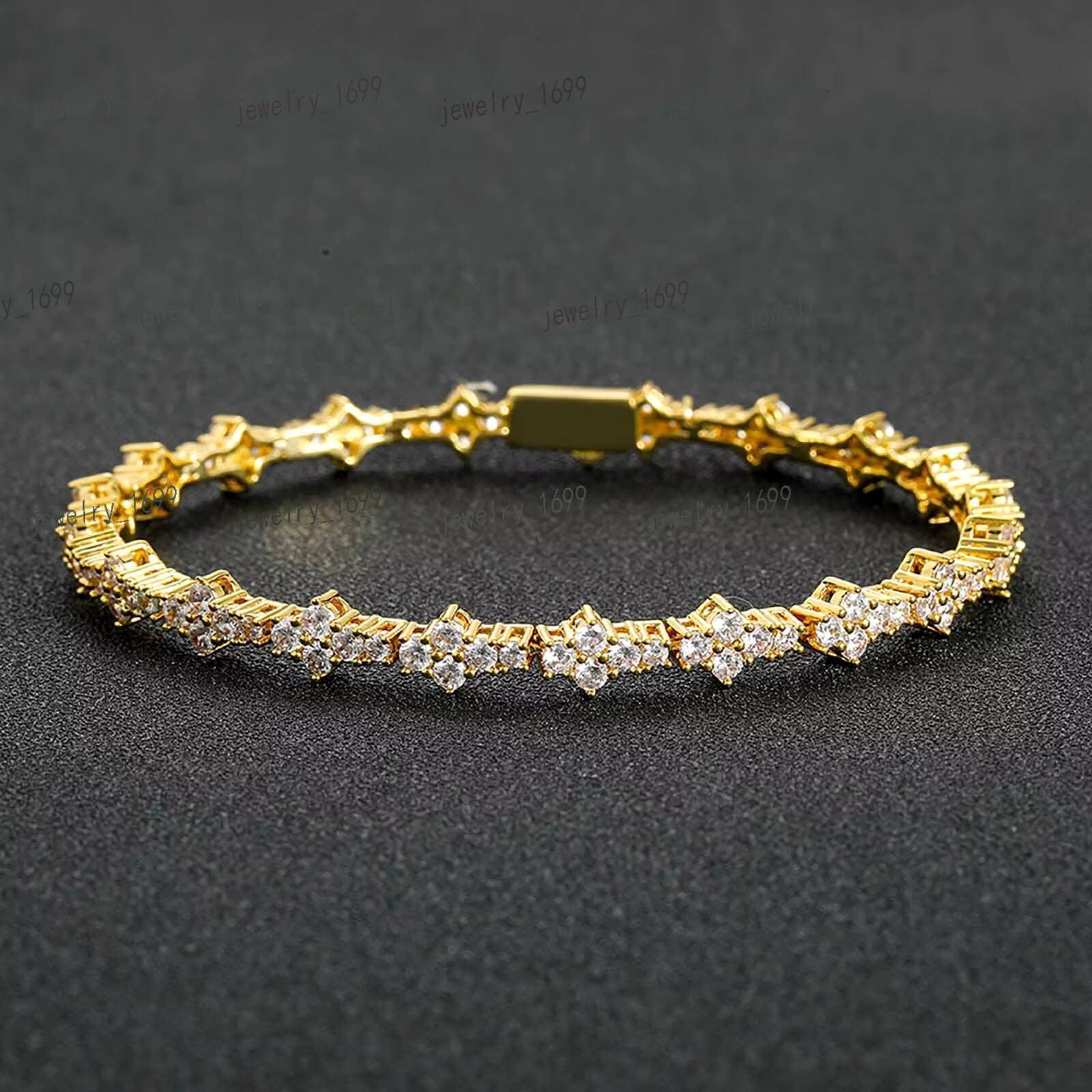 BES Hip Hop Fashion Gold Plated Tennis Chain Bracelet Plum Blossom Zircon Spring Buckle Classic Style for Wedding Party Gift