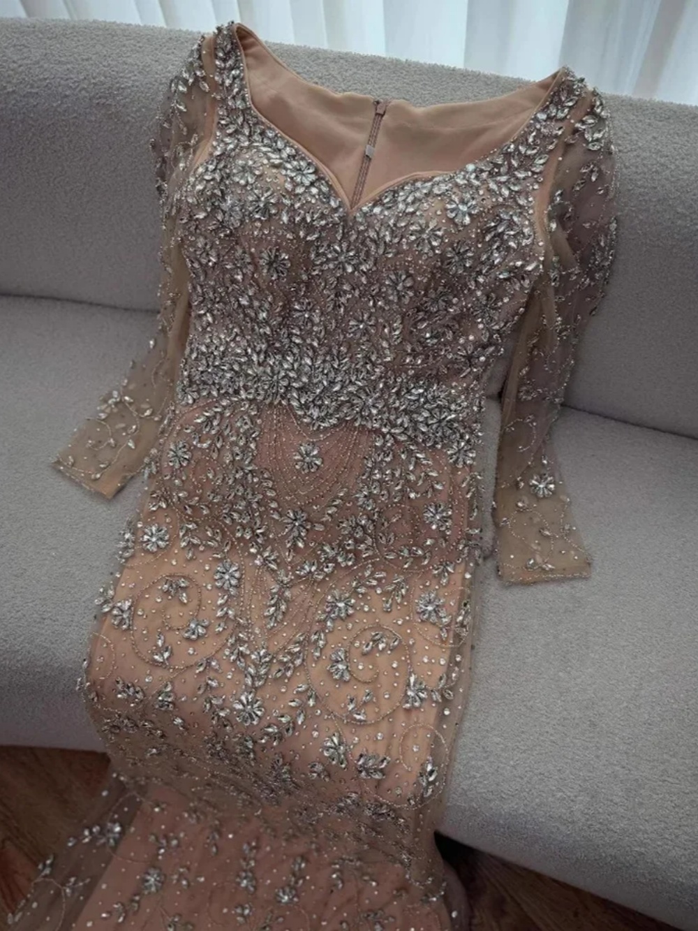 Unique Mermaid Evening Dress Sweetheart Neck Long Sleeve Crystal Beaded Prom Gowns Luxury Floor Length Formal Dresses Customized