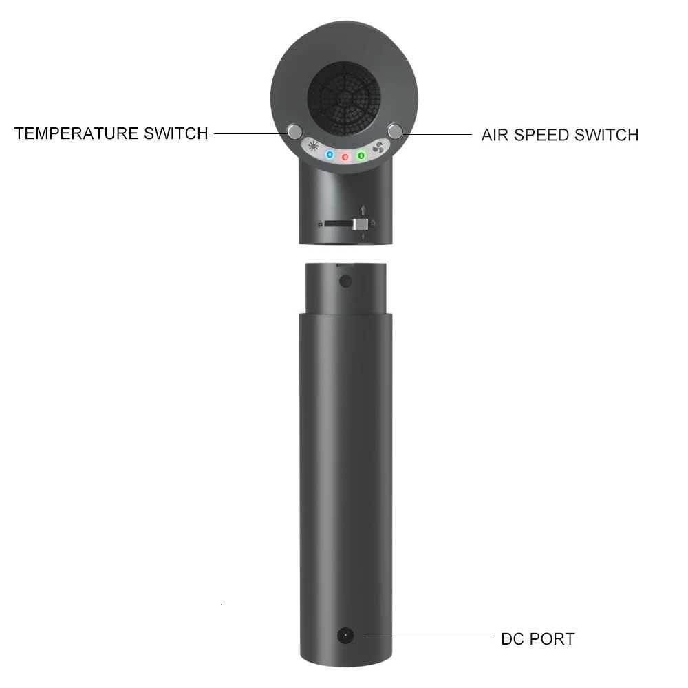 Portable Cordless Hair Dryer with USB Port Intelligent Charging Blower Easy to Carry Air Duct and Battery Detachable W250718