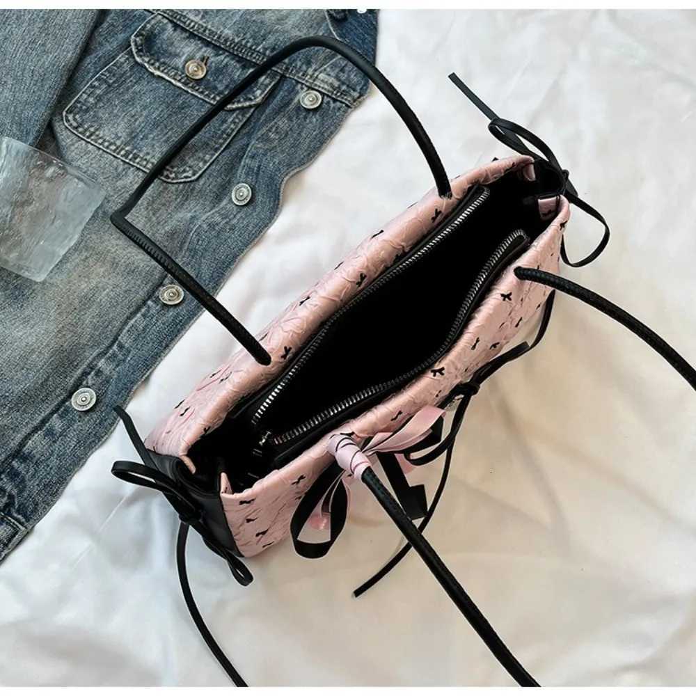 5 French Bow Ribbon Shoulder Bag Sweet Y2K French Stick Underarm Bag Zipper Commuting Armpit Bag Female XJ250718