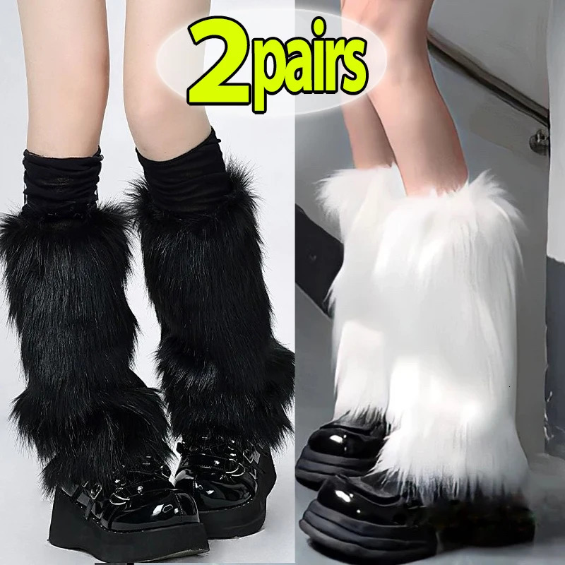 12pairs Y2K Spicy Girls Rabbit Fur Grass Leg Covers Plush Thickened Velvet Subcultural Tubing Stacked Furry Leg 250717