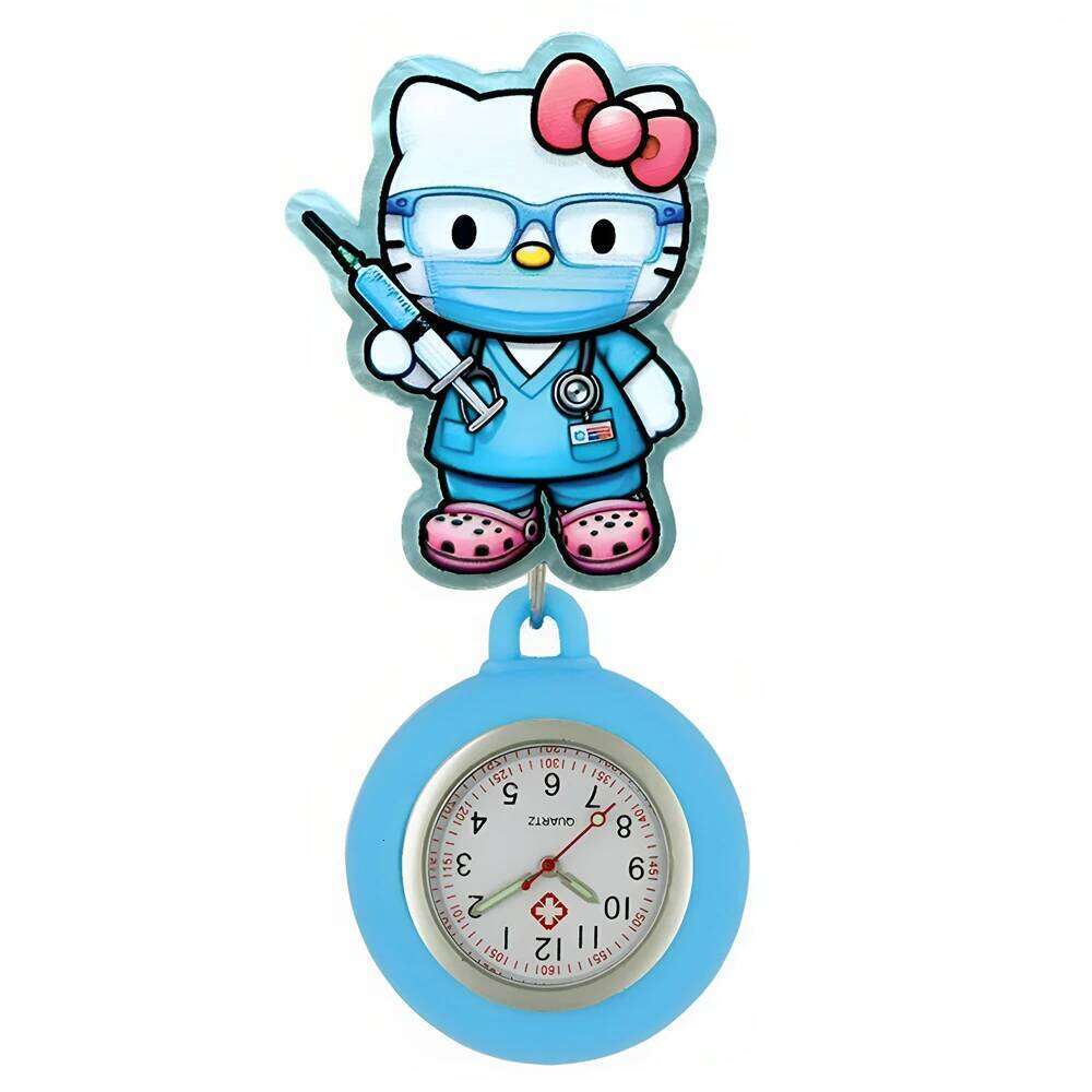 free shipping MINISO Lovely Cartoon Kitty Cat Hospital Nurse Doctor Medical Workers Office Badge Reel FOB Pocket Watches Hang Clock