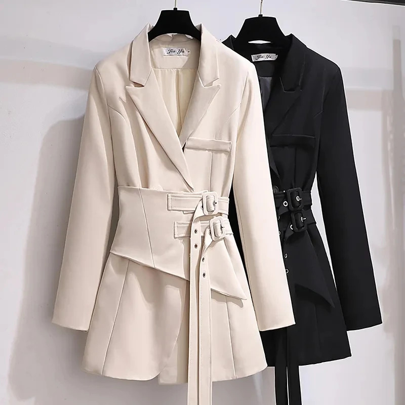 Women Blazer Autumn Women Clothing Belt Coats Long Sleeve Jacket Women Irregular Suit Dress for Women OL Solid Blazer Femme 250715