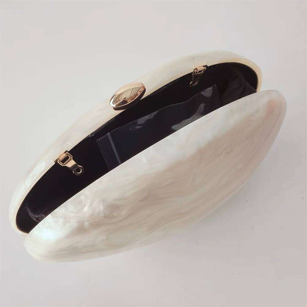 Oval Marble Beige Shell Acrylic Elegant Evening Bag Cute Handbag Wedding Lady Girl Female Mini Purse