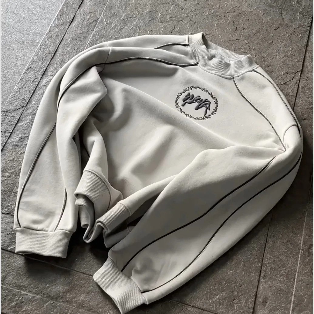 Harajuku Simple High-end Symmetrical Wrapping High-bright Lines Decoration Loose Sports Sweatshirt Mens Daily Autumn Top 250714