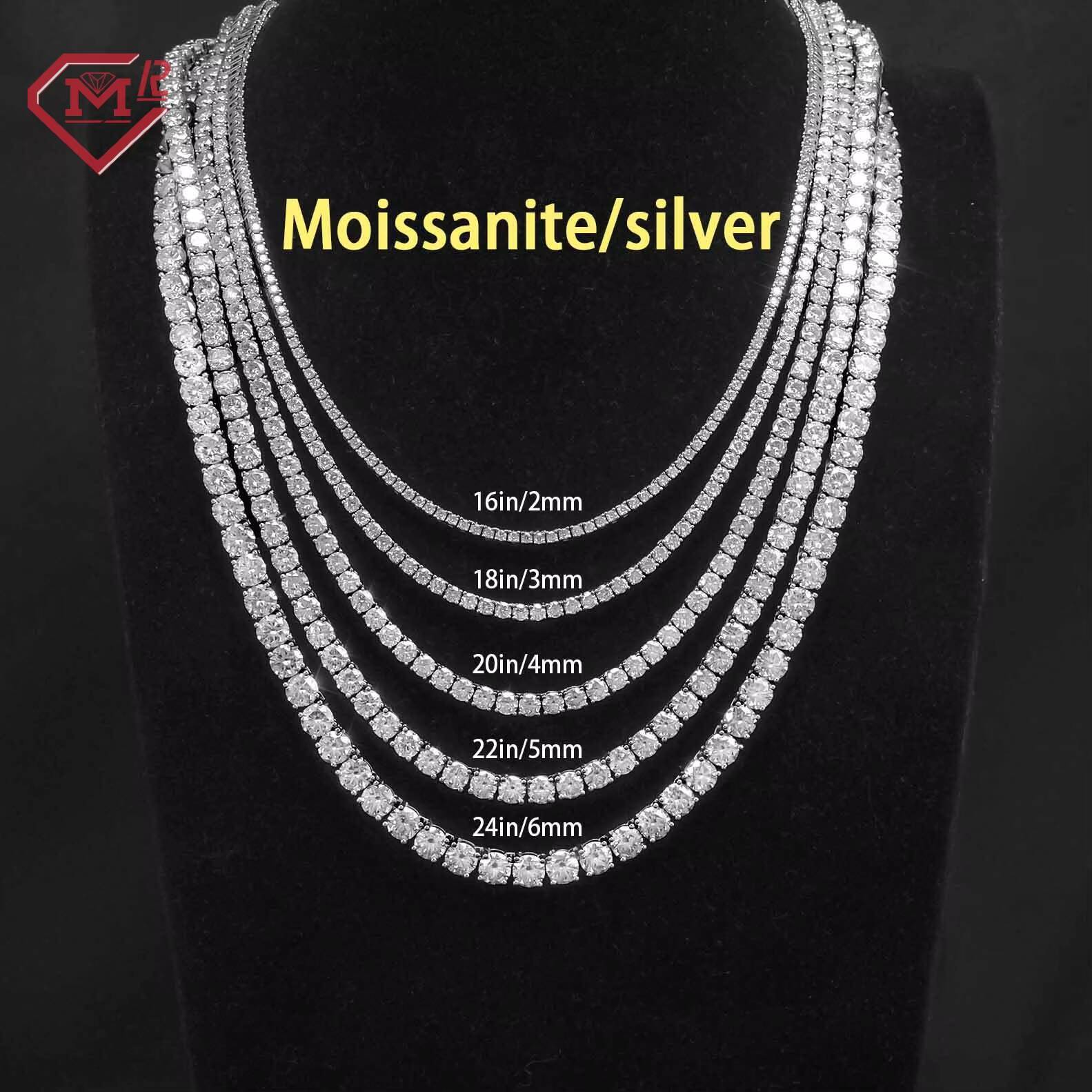 2-6mm Tennis Chain Necklace Bracelet Moissanite Jewelry S925 Vvs Iced Out Moissanite Tennis Chain