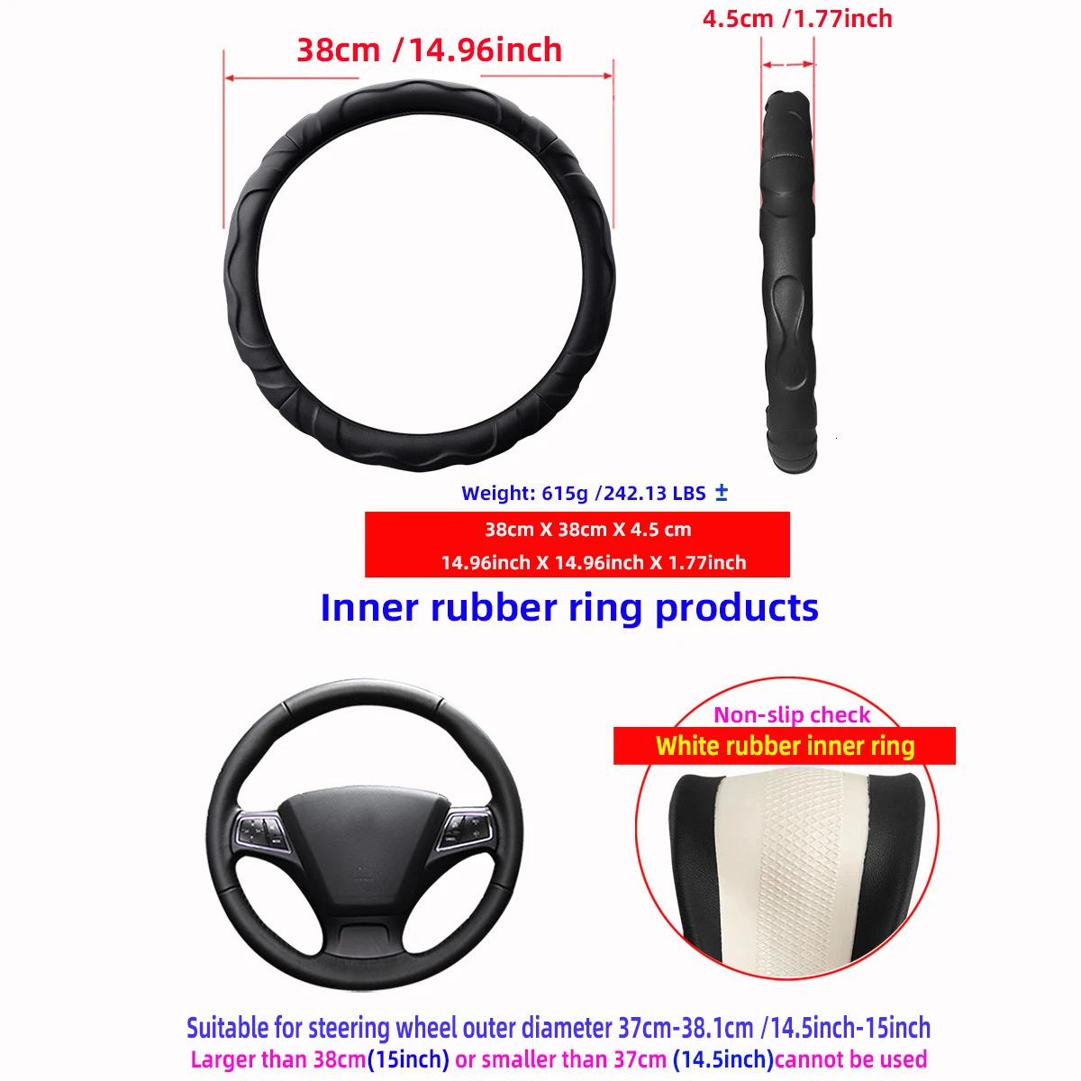 1 Artificial Lamb Skin Sense Three-dimensional Styling Sports Car Steering Wheel Cover Fits 14.5-15 Inches 37-38CM 250715
