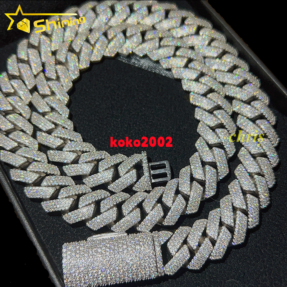 15mm 2rows Vvs Moissnaite Iced Out Hip Hop Jewelry Hot Sale Dropshipping S925 Moissanite Cuban Chain