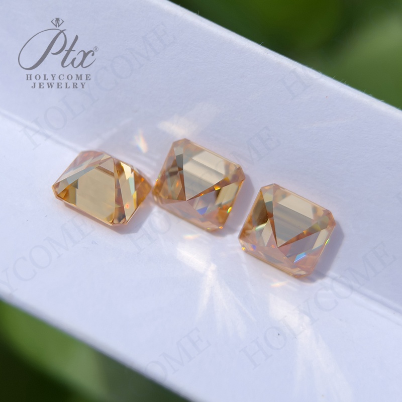 Champagne Moissanite Stone Asscher Cut GRA Certificate Original Color Pass Diamond Tester All Sizes High Quality Synthetic Moissanite Gemstone