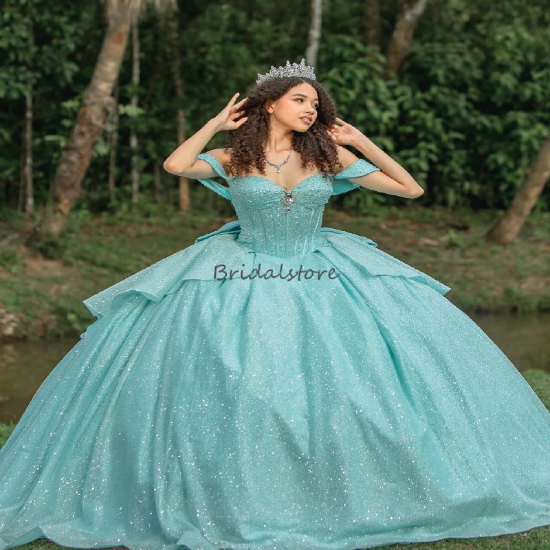 Sparkle Green Quinceanera Dresses 2025 Charro Beaded Pricesss Vestidos De 15 Xv Anos Lace Up Sweet 16 Birthday Wear Special Occasion Party Gown With B