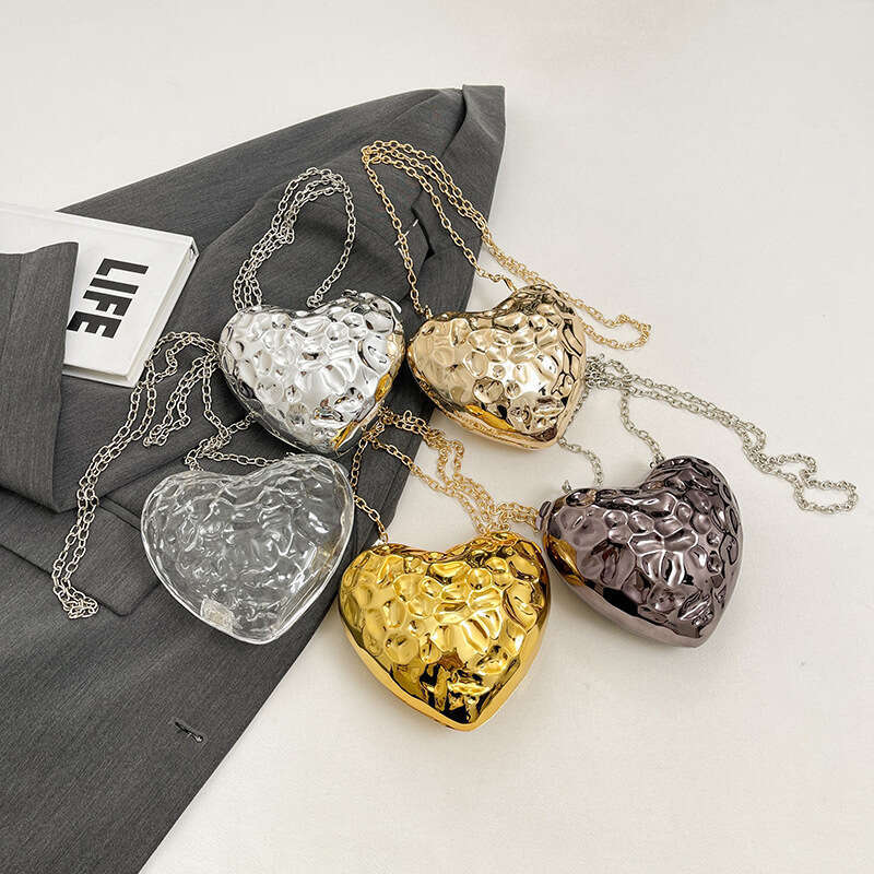 Shiny Heart-Shaped Meteorite Acrylic Ice Crack Box Lipstick Evening Single Shoulder Crossbody Bag