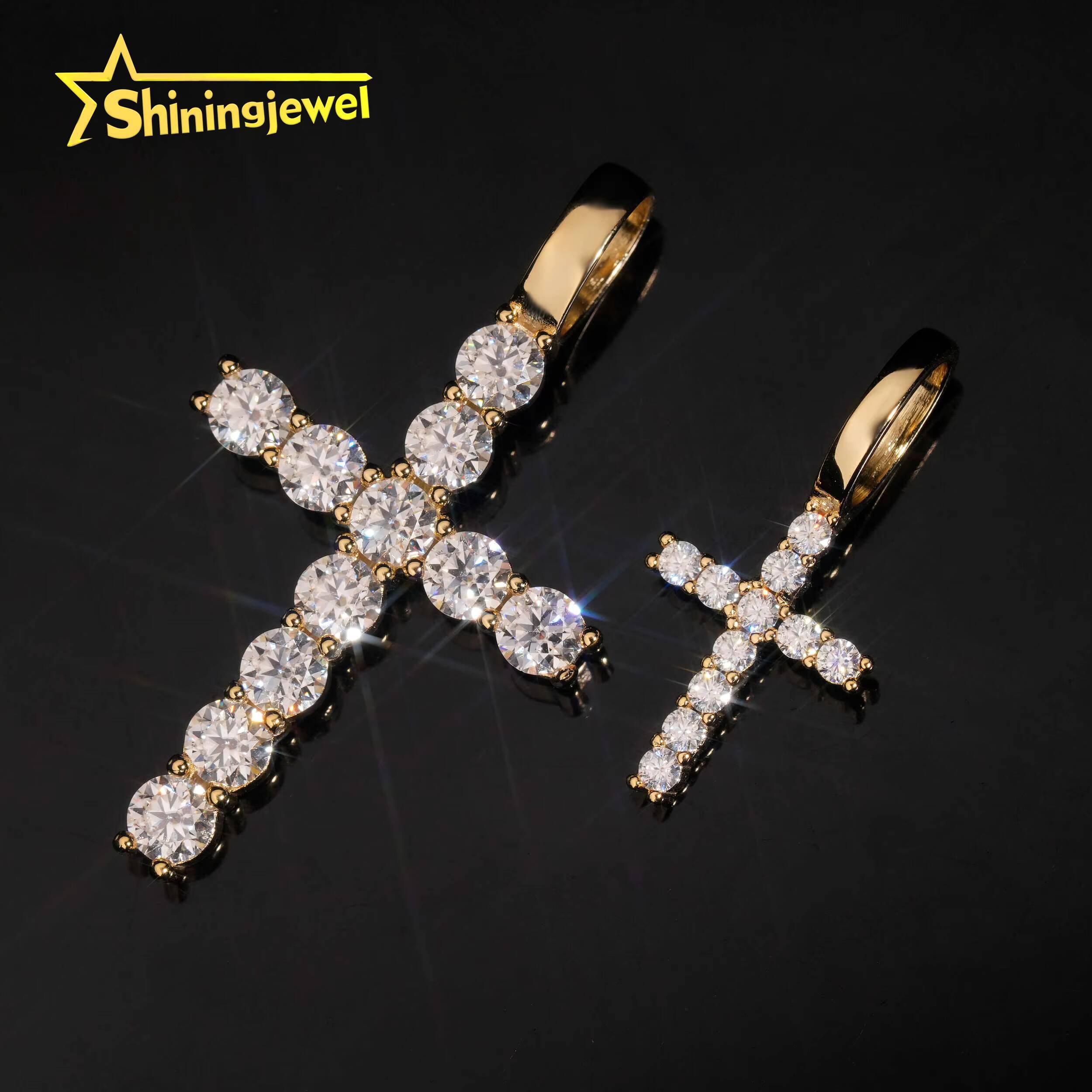 925 Sterling Silver Gold Plated Moissanite Cross Pendant Hip Hop Jewelry Custom Moissanite Pendant for Men Women