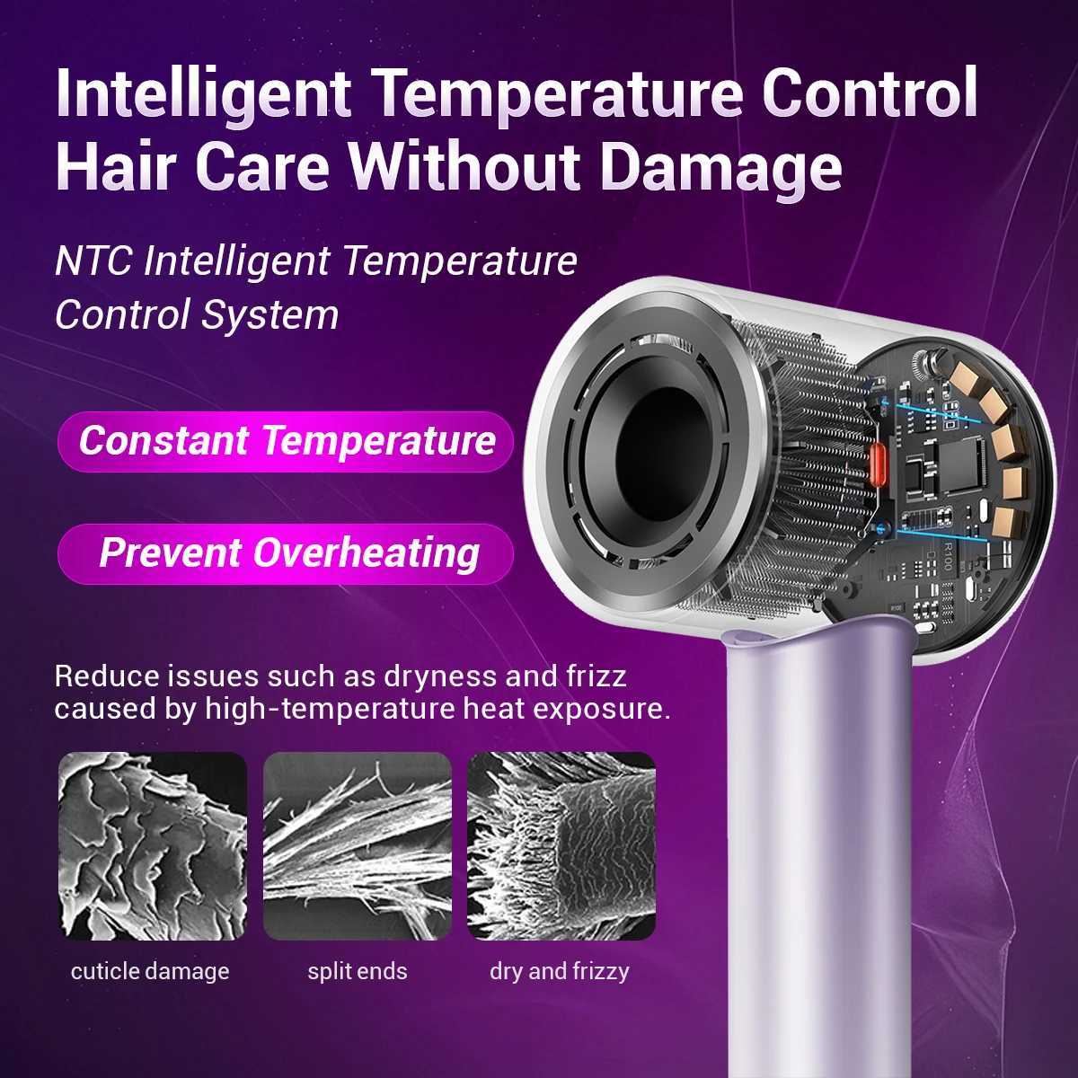 TQ-D3 Professional Purple Negative Ion Hair Dryer - High Speed 110K RPM Ultra Quiet Thermostat Control for Hair Care W250718