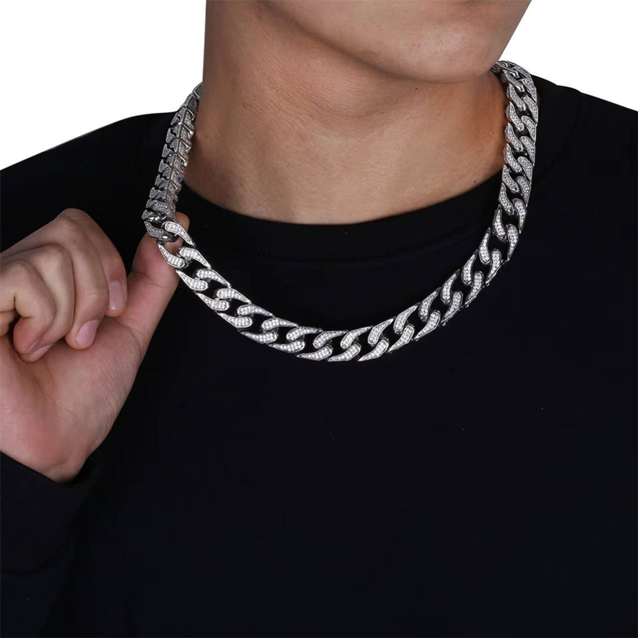 Custom 16mm Heavy Cuban Link Chain Moissanite Necklaces Flooded Ice Thick