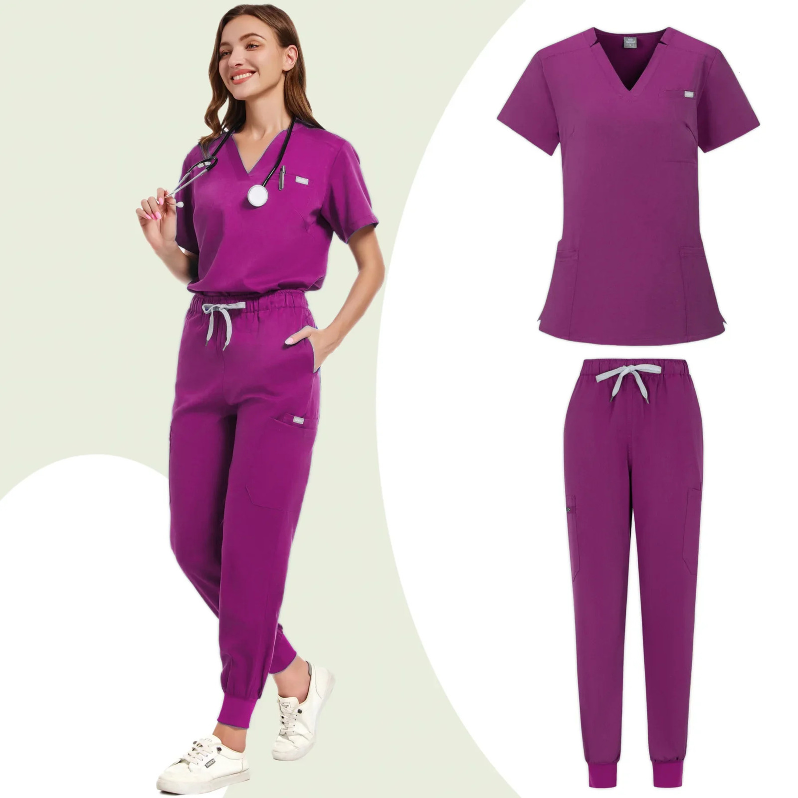 Beauty Salon Workwear Women Short Sleeved Spa Uniforms Dentist Healthcare Nurse Scrubs Tops Doctor Scrub Working Clothes 250715