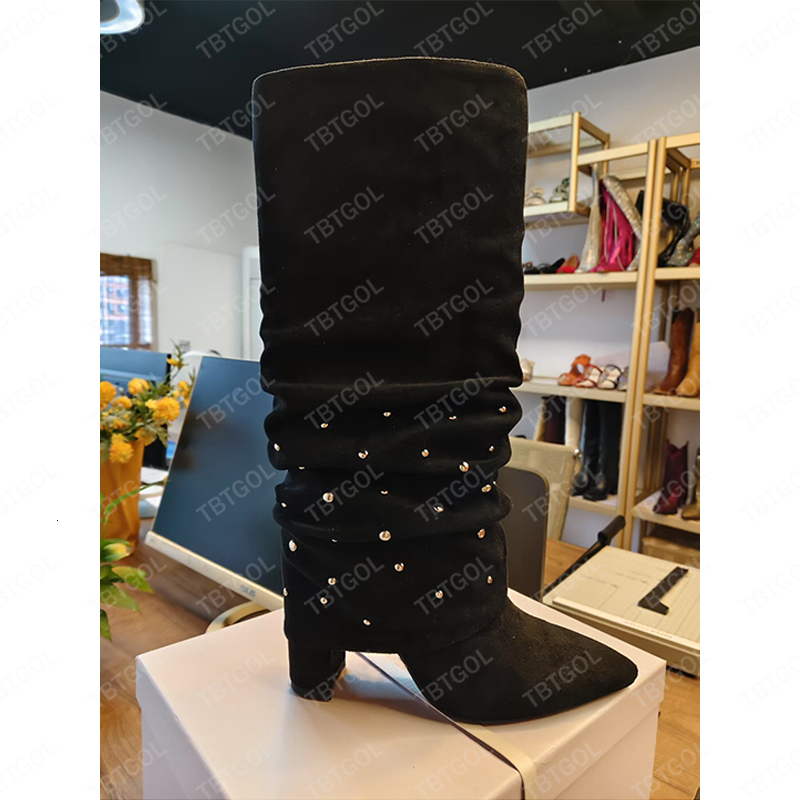 Fashion Shark Boots Winter Snow Boot Chunky High Heel Christmas Boots Wool Women Western Cowboy Boot Embroidery Knee High Boots XY55