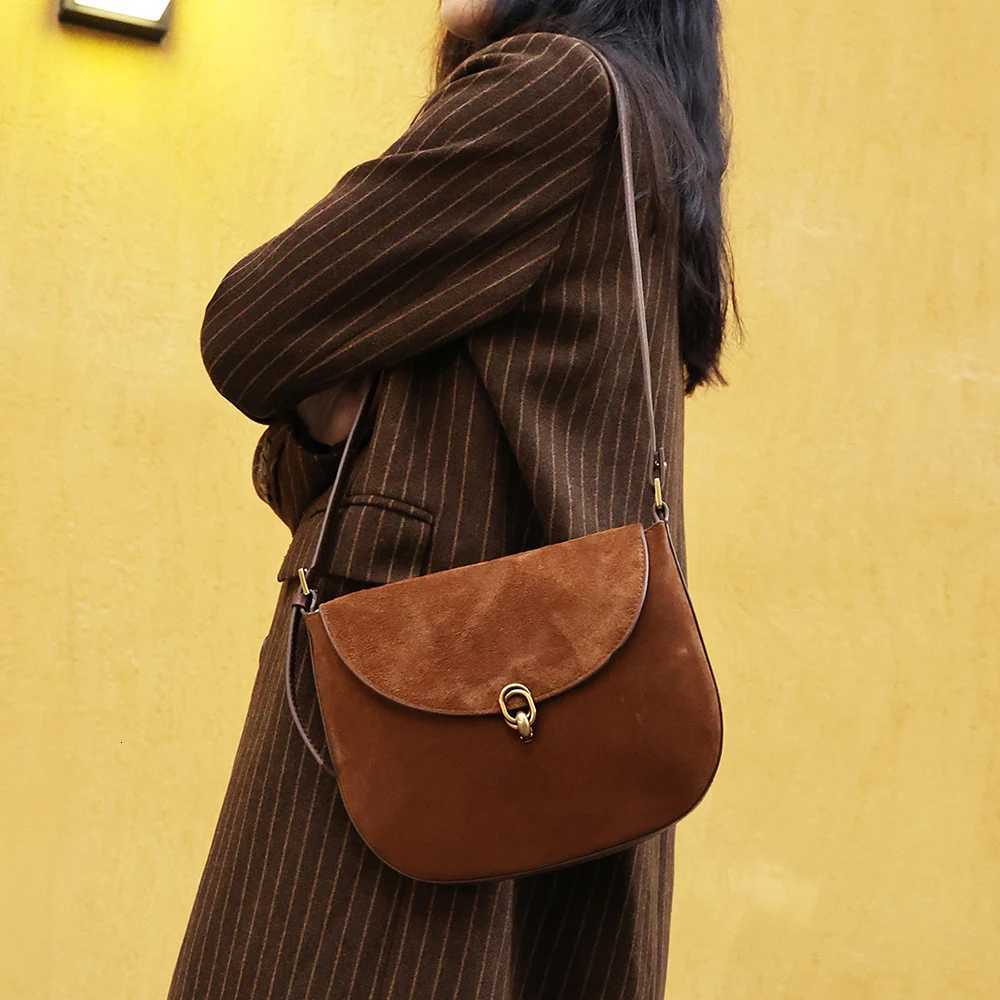 Women Bags Genuine Leather Brown Suede Women Totes Gold Women Shoulder Bags FAshion Women Handbags Z250718