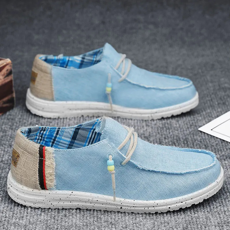 Spring Summer Blue Mens Casual Boat Shoes Lightweight Slip-on Driving Shoes Men Low-cut Breathable Canvas Men Shoes Loafers 250716