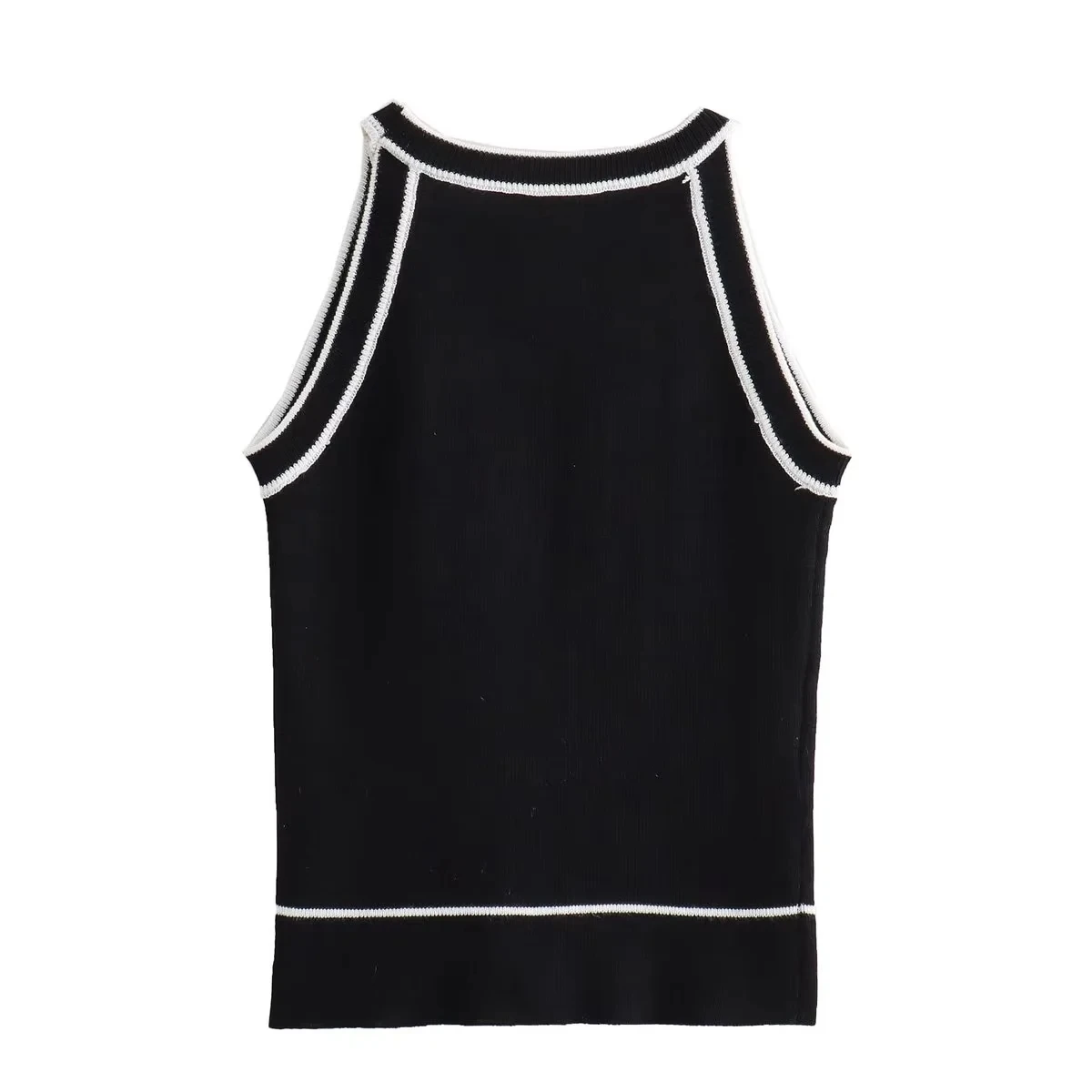 Womens TRAF Cropped Black Knit Vest - Sleeveless Fashionable Casual Top