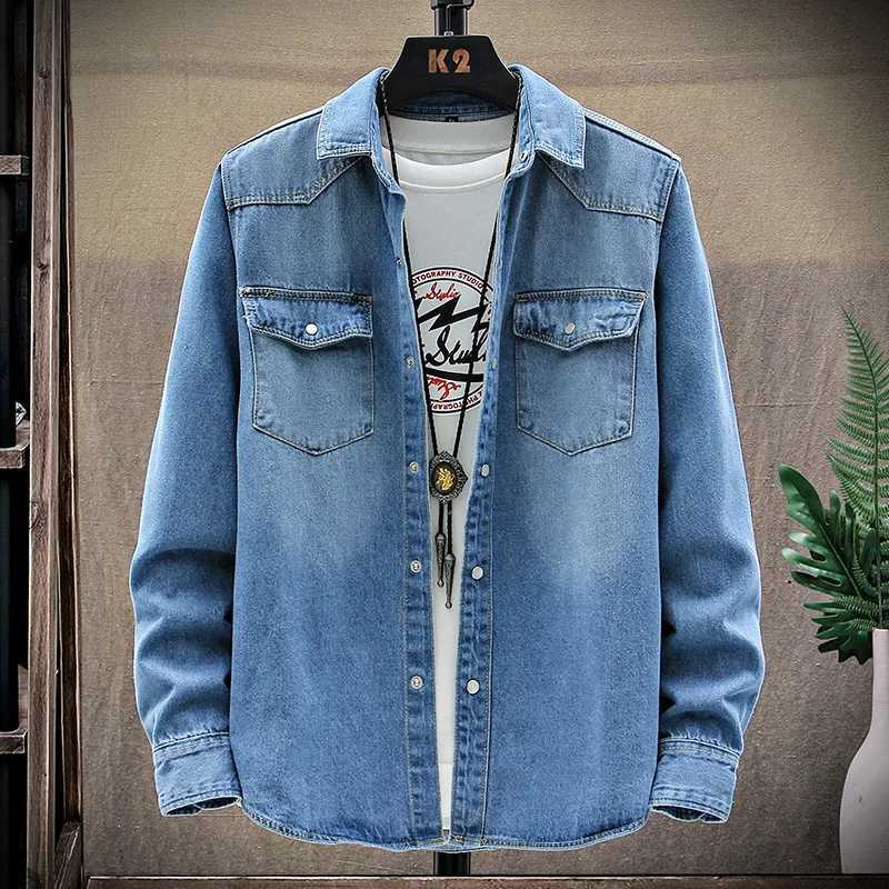 2025 Autumn New Style High Quality Denim Shirts Mens Fashion Casual Long Sleeve Jeans Shirt Solid Color Shirt Men Size M-XXXL X2507181