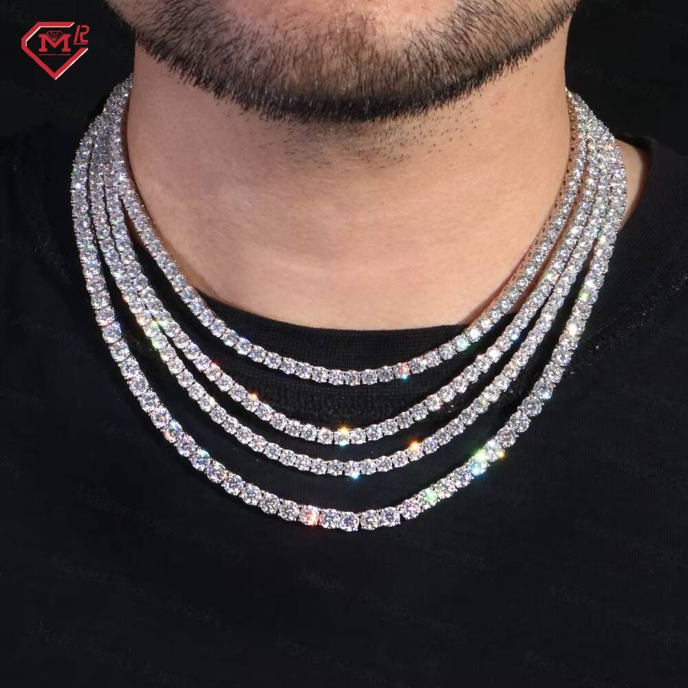 6mm Tennis Chain Necklace Hiphop Customized 925 Sterling Sliver Vvs Iced Out Moissanite Tennis Chain