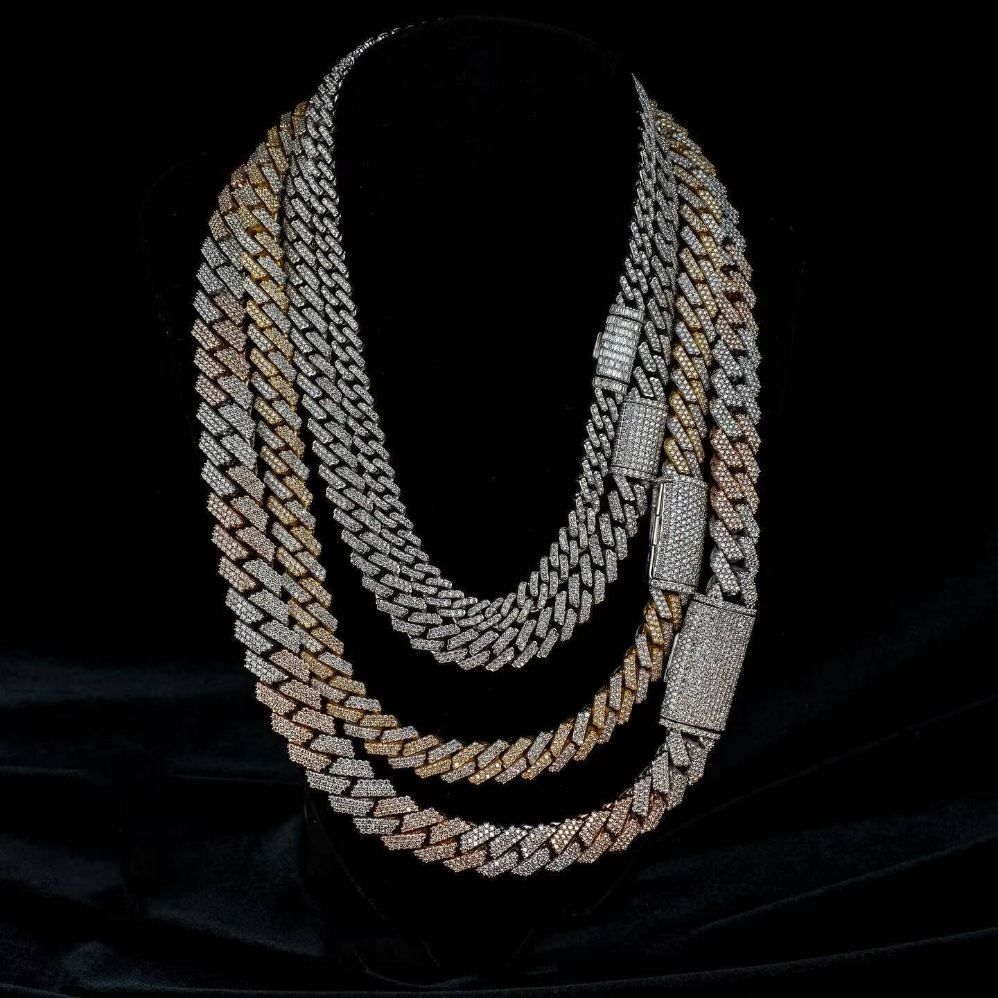 Bling Hiphop 12mm Cuban Link Chain Vvs Men Iced Cuban Necklace 925 Silver Moissanite Cuban Chain