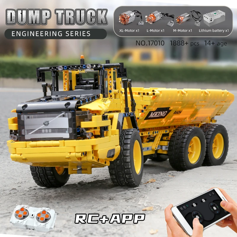 The RC Dump Truck Building Blocks MOULD KING 17010 MOC-8002 Car Engineering Vehicle Toys APP Set Education Assembly Bricks Christmas Gifts For Bo