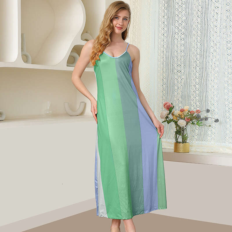 Women's Colorful Fabric Patchwork Round Neck Sweet Fresh Girl Style Long Dress Macaron B5
