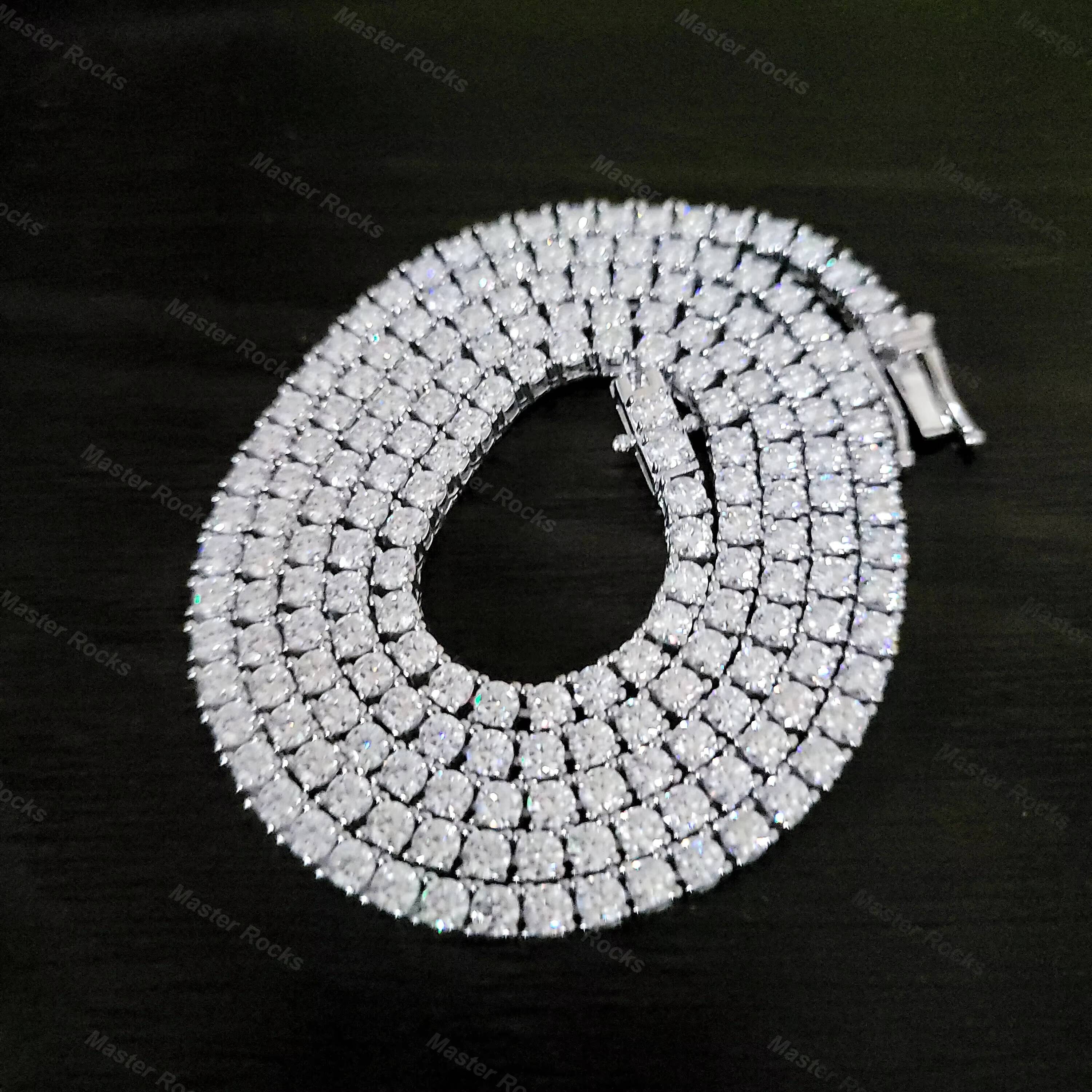 Hiphop Necklace 925 Sterling Silver 6mm Tennis Chain Necklace Sparkling Round Vvs Moissanite Tennis Chain