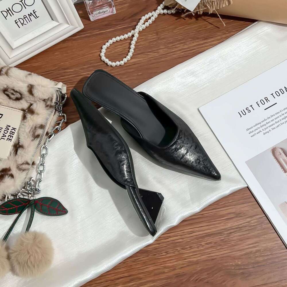 Pointed Single Shoes for Women, Open Back, Closed Toe 2025 Summer New High Heel Sandals, Casual Style, Korean Version