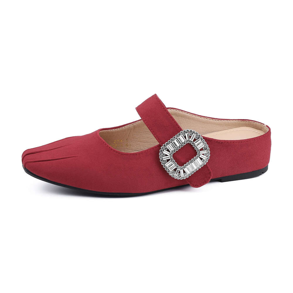 2025 French Style Half-Slip Mules Women's with Hidden Wedge Thick Sole Elegant Small Square Toe Ruched Mary Jane Shoes for Women