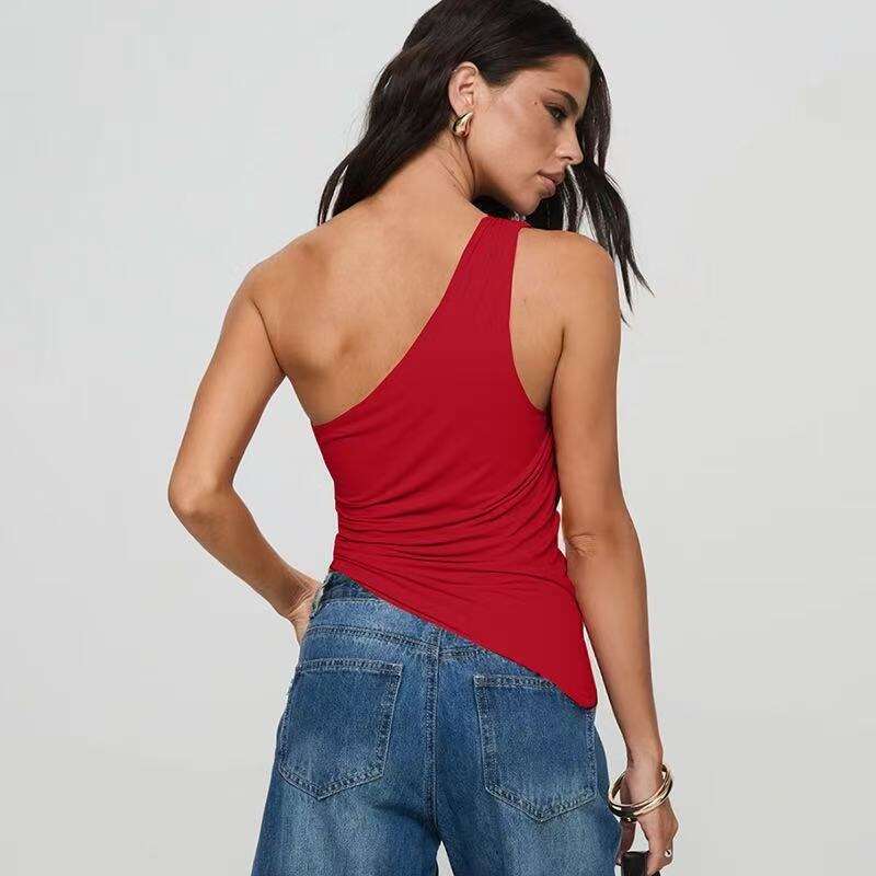 Summer French High-End Lazy Style Irregular Design Asymmetrical Shoulder Vest B5