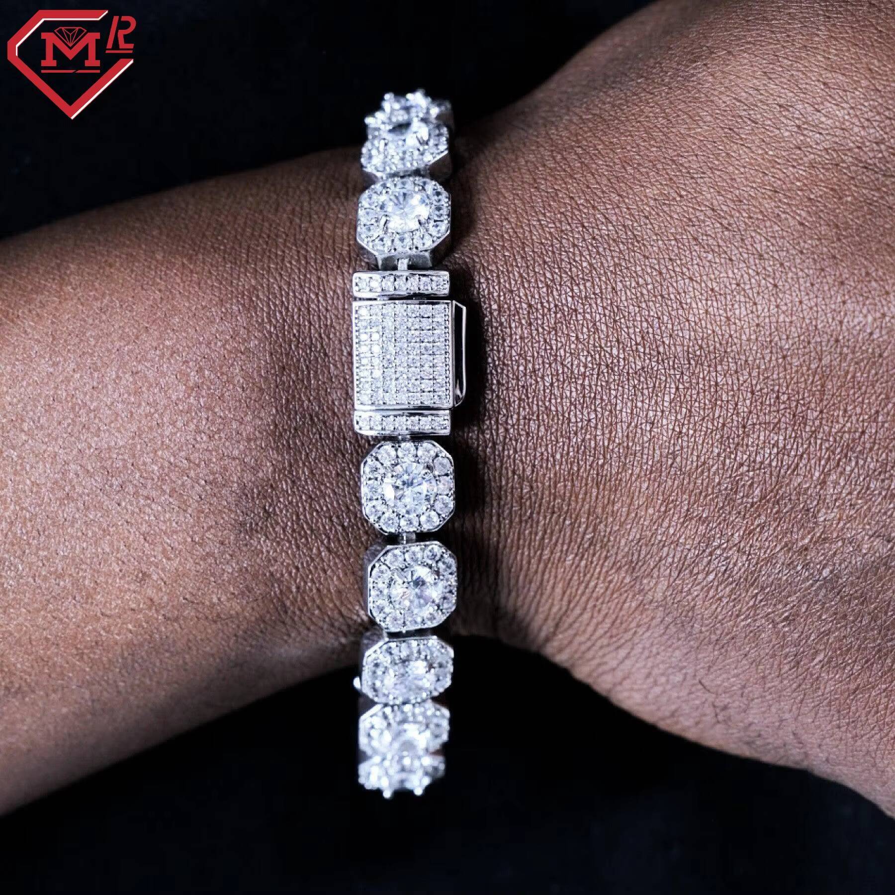 Hiphop 10mm Tennis Chain Cluster Gold Plated 925 Silver Necklace Bracelet Vvs Moissanite Tennis Chain