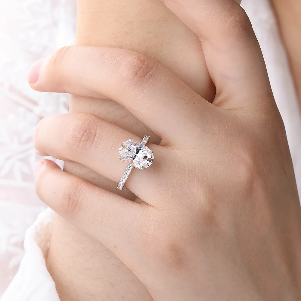 4.5CT Oval Cut Full Rings for Women Sparkling Diamond S925 Sterling Silver Plated 18K Wedding Band Jewelry With GRA 250712