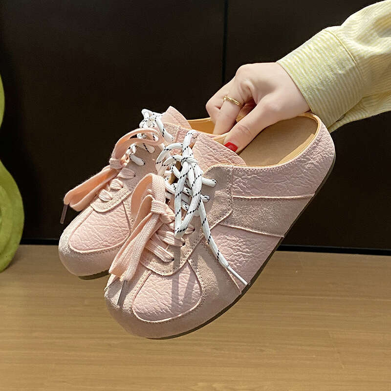 White Free shipping Sneakers for Women 2025 Summer New Backless Half Slip-On Training Style Free shipping Slippers Ins Internet Celebrity Women's