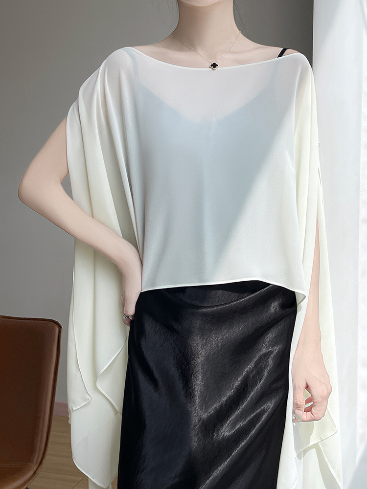 K1394 25 Summer new georgette thin style multi-wear sunscreen shawl female design sense all-match solid color outerwear cardigan top