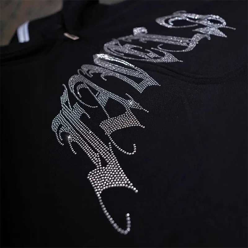 2K Rhinestone Skeleton Hoodies Men Gothic Black Zip Up Oversized Sweatshirts Female Retro Harajuku Hooded Jacket Streetwear X250718