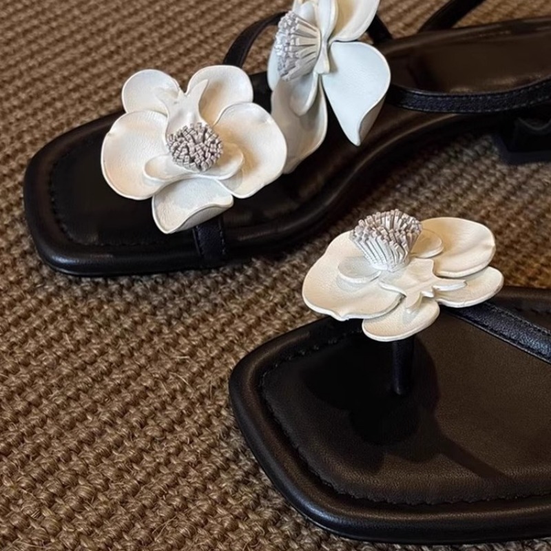 Women's Shoes Flower One Line Sandals Soft Leather Beach Sandals