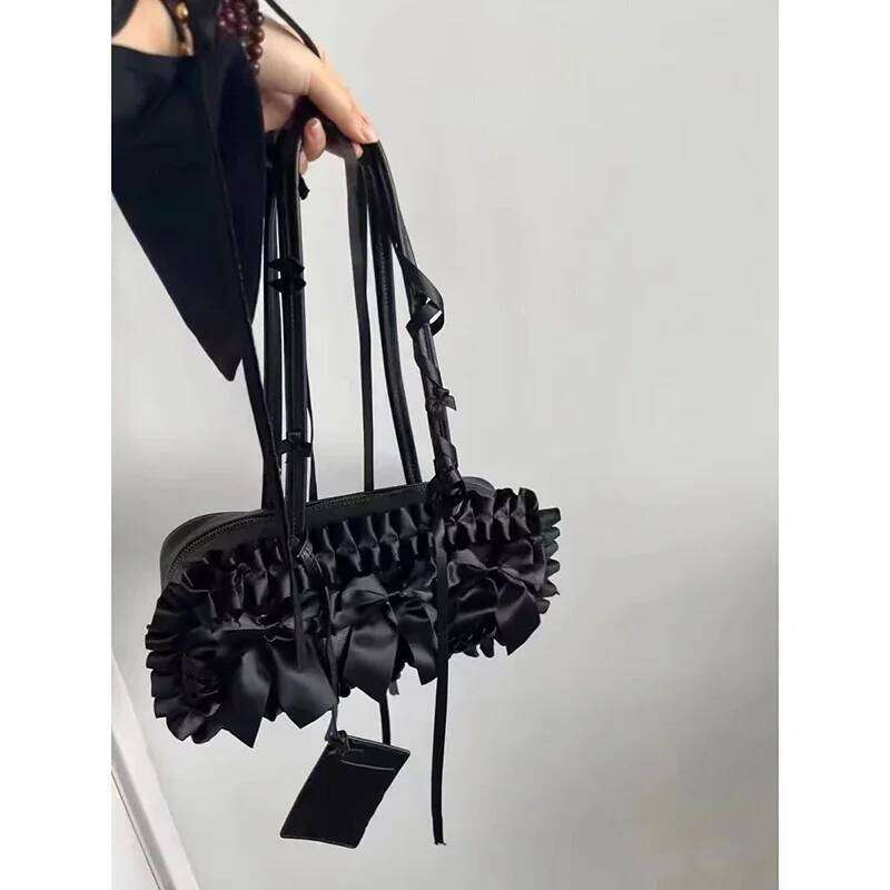 Gothic Women Handbags Fashion Lace Bow Girl Underarm Shoulder Bag Designer Subculture