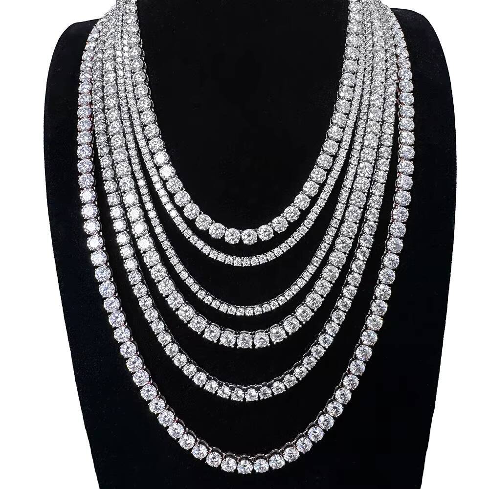 Iced Out Vvs Moissanite Tennis Necklace Gra Certificate 3mm 4mm 5mm 925 Silver Moissanite Tennis Chain