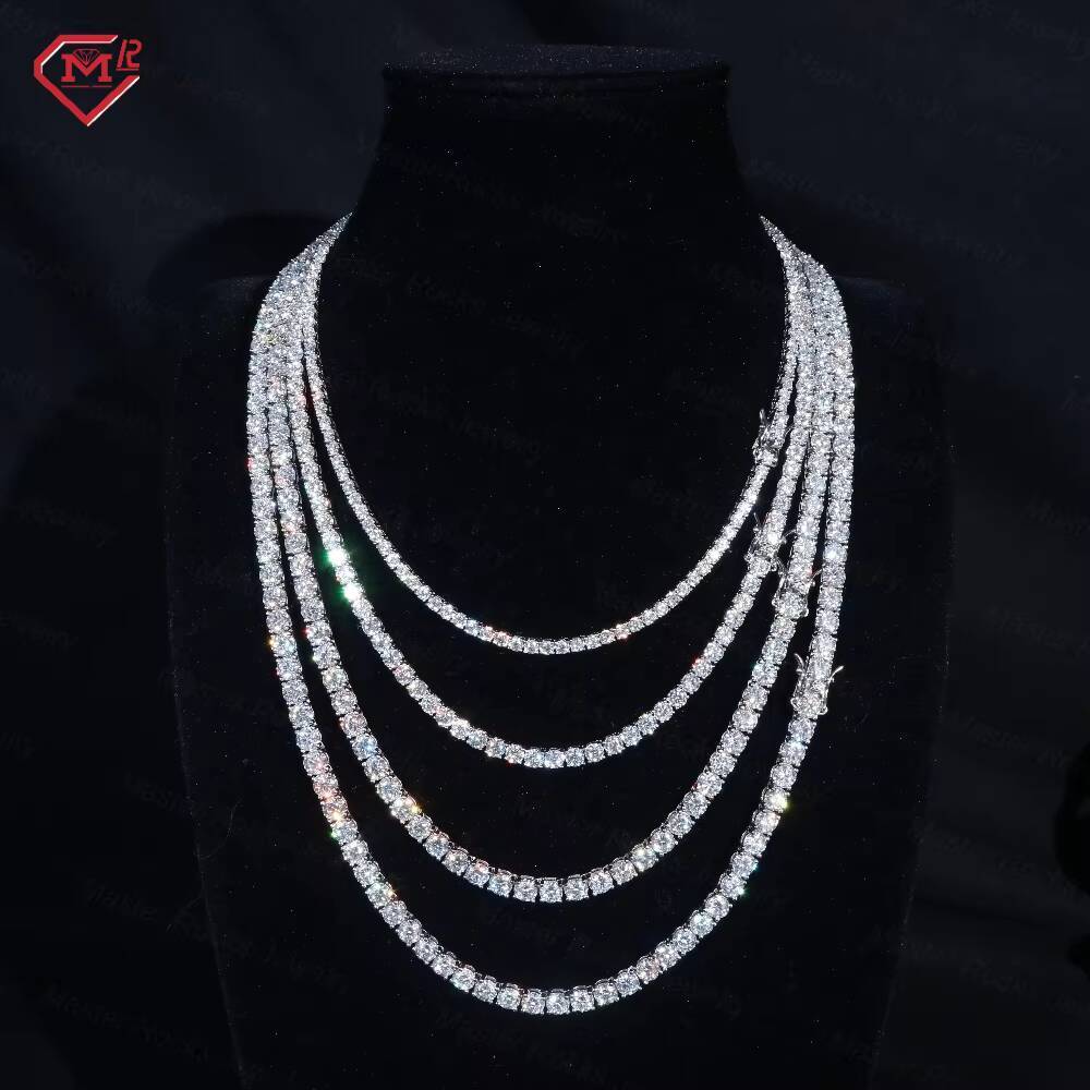 Ready to Ship 5mm Tennis Necklace Moissanite Chain Iced Out 925 Sliver Moissanite Tennis Chain
