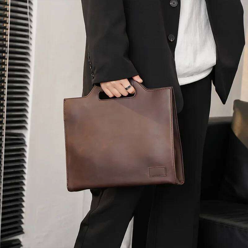 Business Men Handbag Retro PU Leather Men's Laptop Male Briefcase Hand Document Envelope Bag