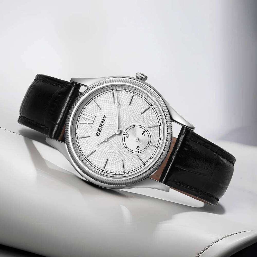 BERNY Men's Watches Classic Stylish Dress Quartz Watch Ultra-Thin Stainless Steel Case Elegance Leather Strap Wristwatch free shipping