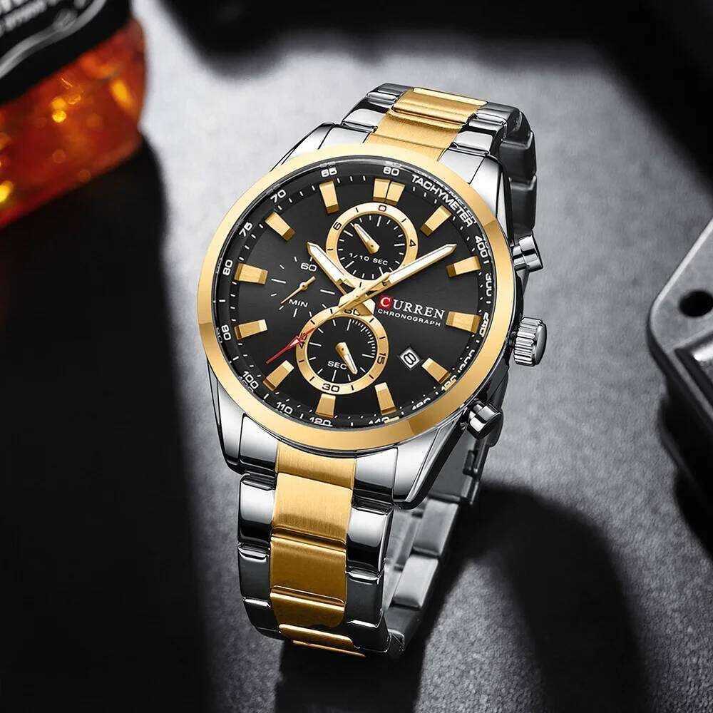 CURREN Casual Sporty Brand Stainless Steel Band Wristwatches for Men Chronograph Quartz Watches with Date New 8445 free shipping