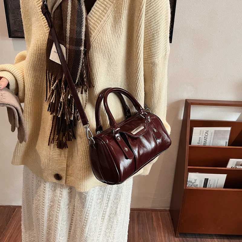 Burgundy Mini Top-handle Bags For Women Bright PU Leather Pure Color Shoulder Crossbody Bags 2024 Latest Designer Handbag Y250717