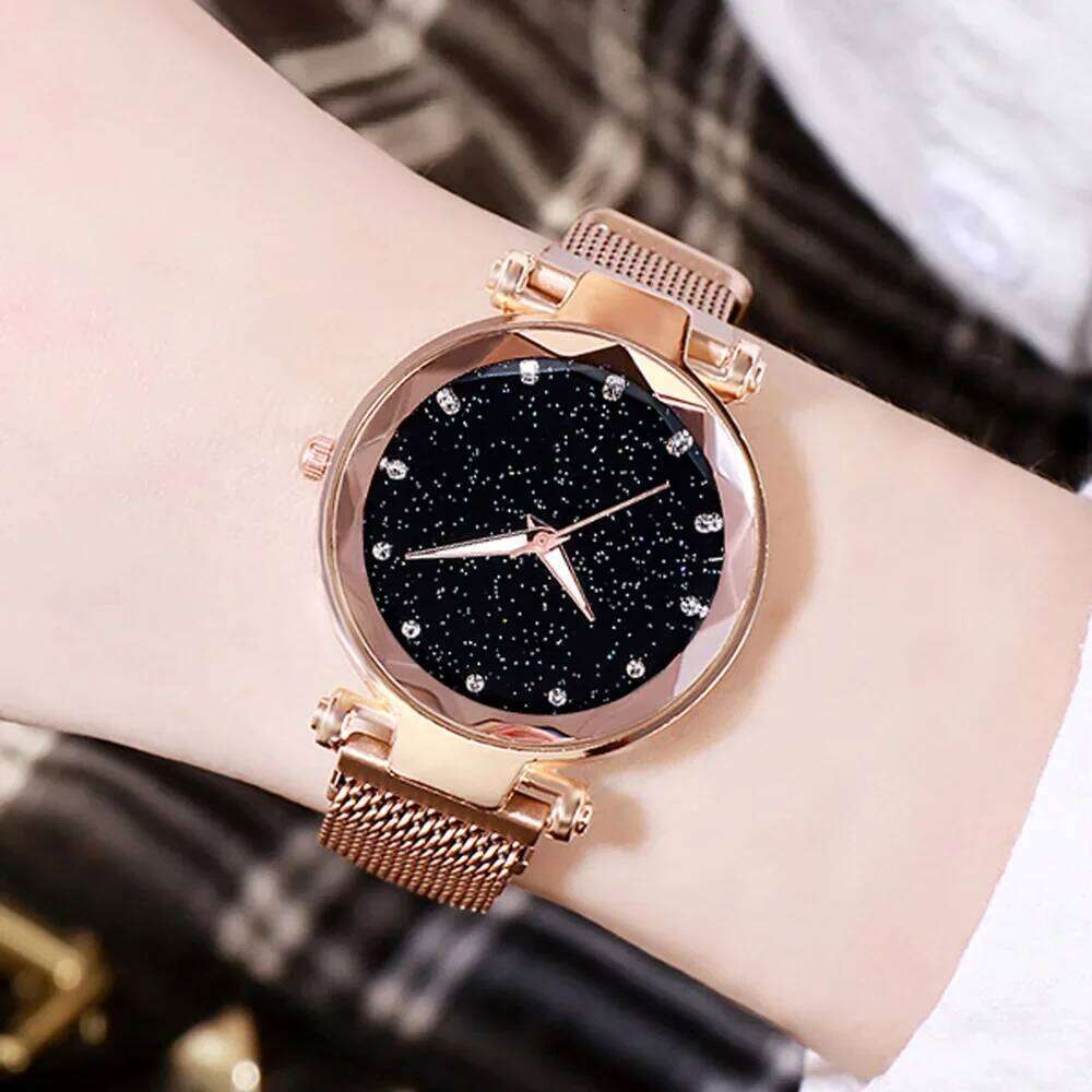 free shipping 5pcs Fashion Starry Sky Watches Magnet Buckle Mesh Belt Dia Quartz Watch Women Dress Clock Wristwatches for Girl Gift