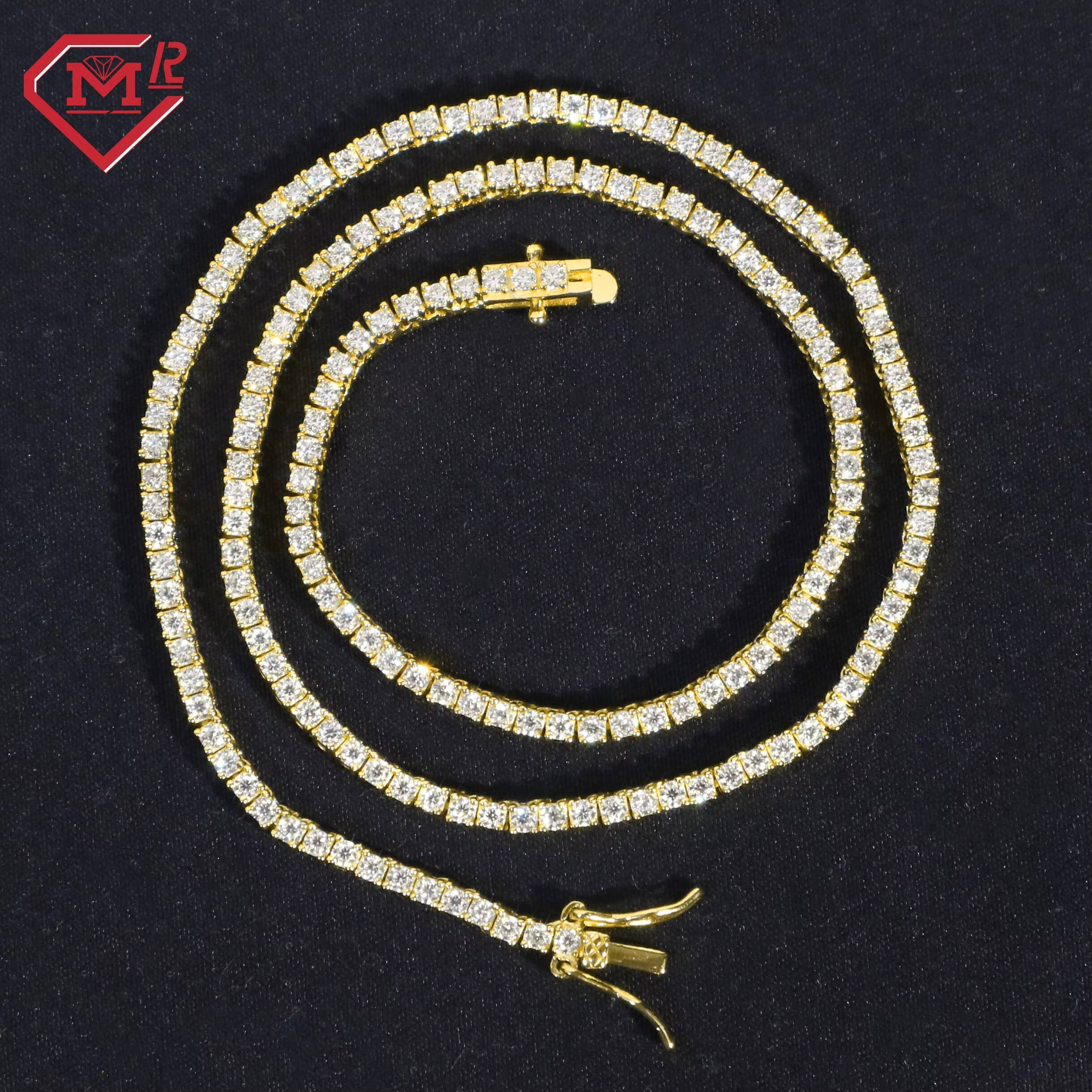 Luxury Tennis Chain Pendant Custom Necklace Bracelet Hip Hop 925 Silver Gold Plated Moissanite Tennis Chain