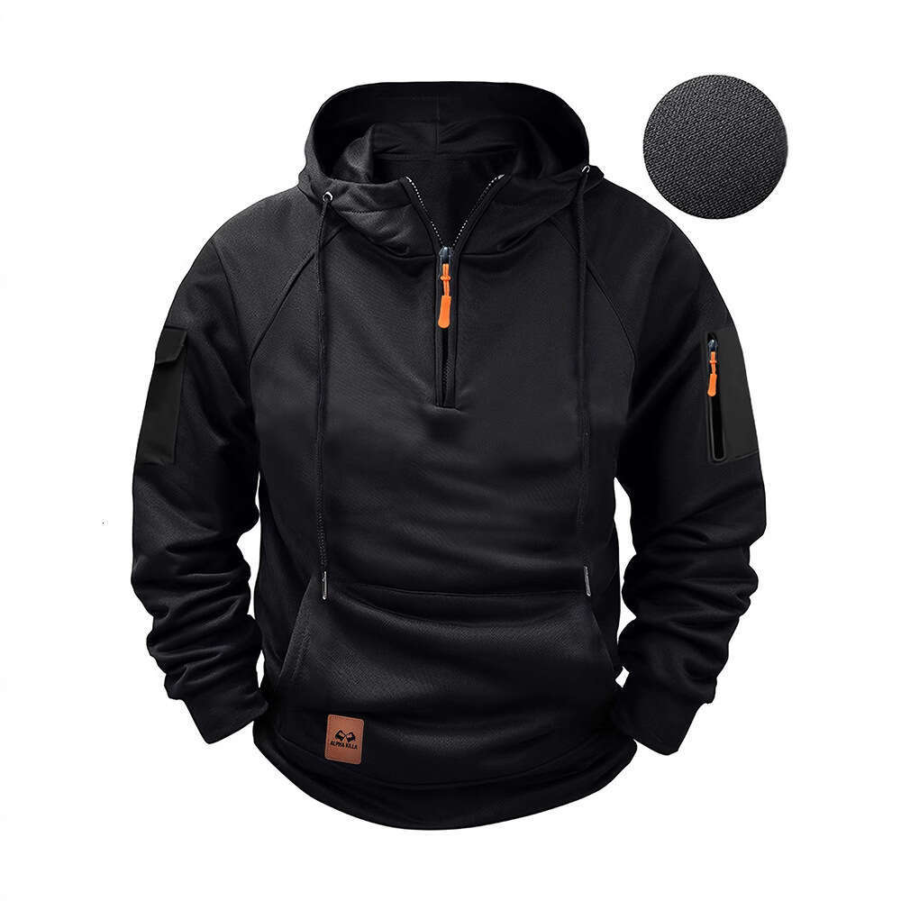 Spring Autumn Men's Hoodie With Arm Zippers Multiple Pockets Pullover Sports Casual Sweatshirt B5