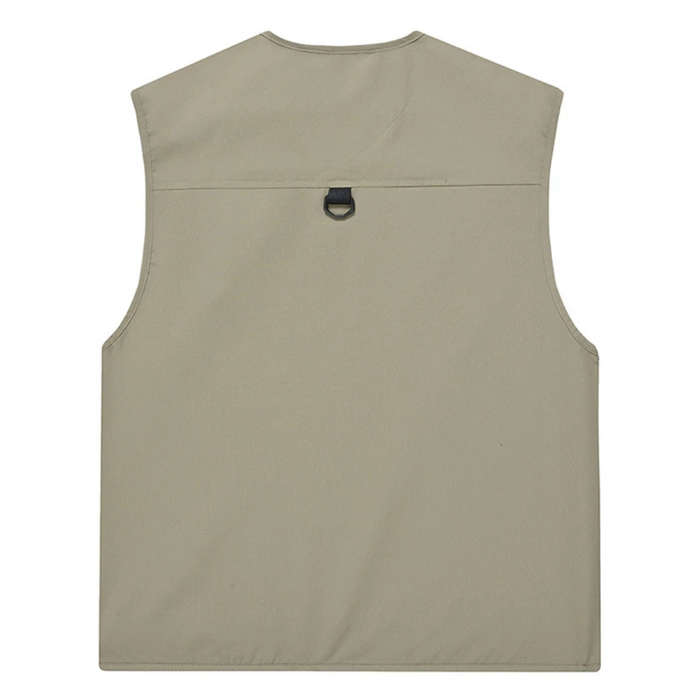 FGKKS Mens Fashion Vest Solid Color Tooling Style Waistcoat Thin Multi-Pocket Casual Loose Vest for Men 250717