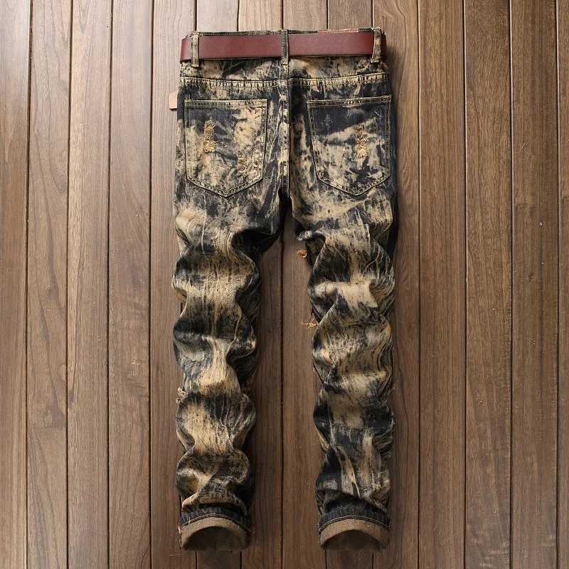 American Vintage Straight-leg Jeans for Men Featuring Distressed Rip Details Patchwork and Street-style Tapered Cut. X2507181